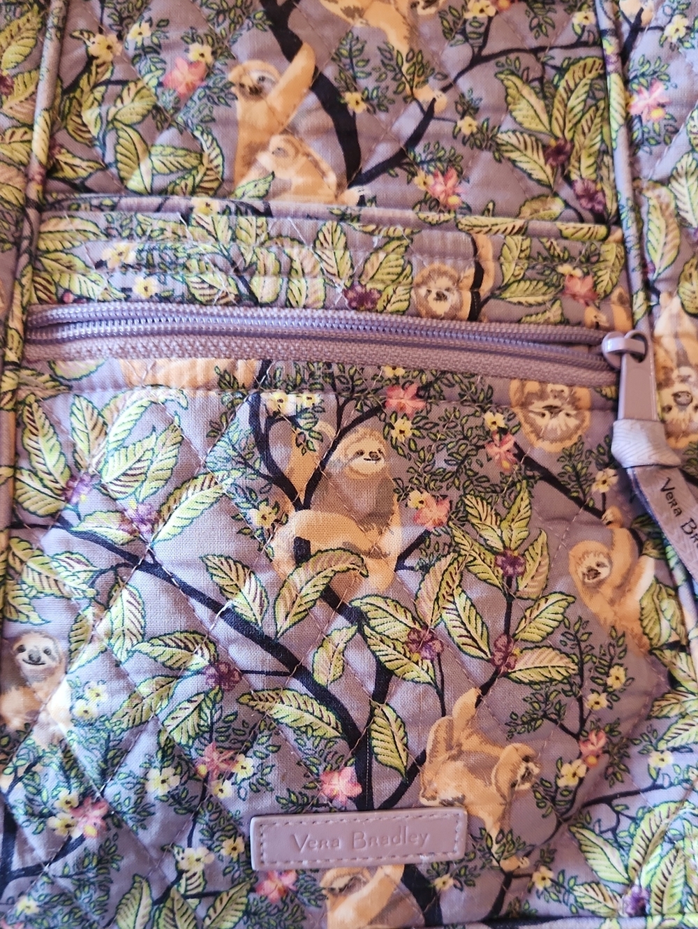 Vera Bradley Lavender Quilted Crossbody with Sloth & Leaf Print